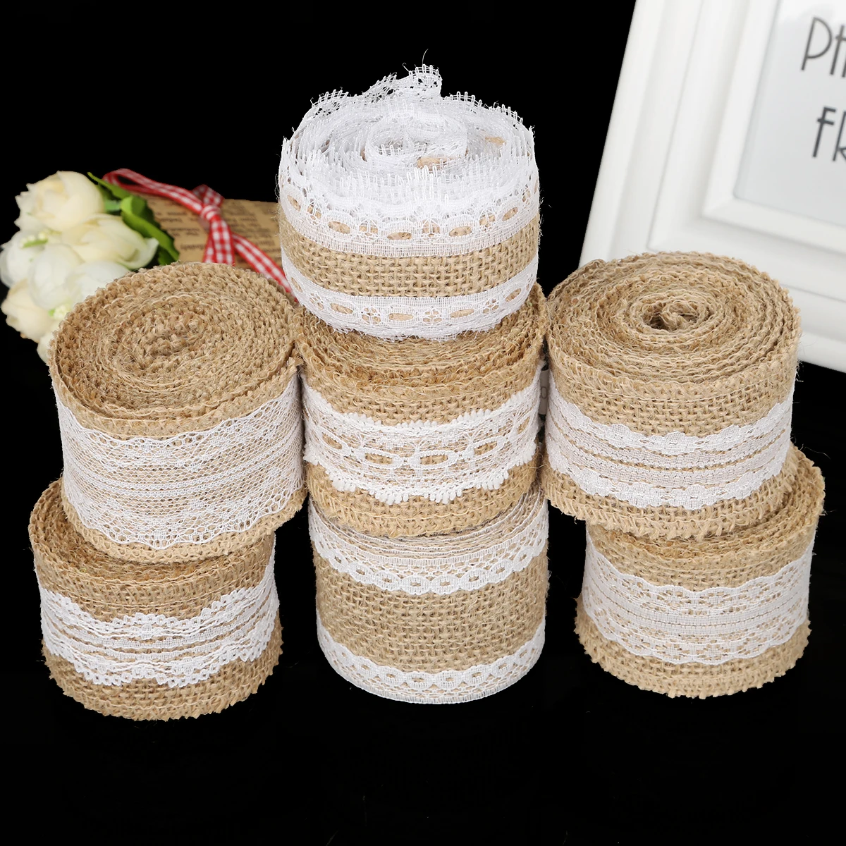 Ленты из натурального джута с кружевом ширина 2 м 5 см| |