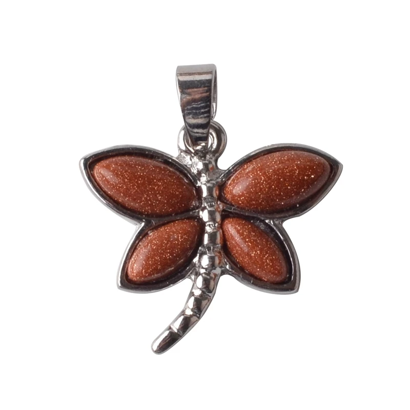 Red Gold Stone SEVENSTONE Подвески Стрекоза натуральный камень кулон ожерелье женщины лазурит авантюрин Малахит мужчины ожерелья, подвесы, чокеры - Окраска металла: Red Gold Stone