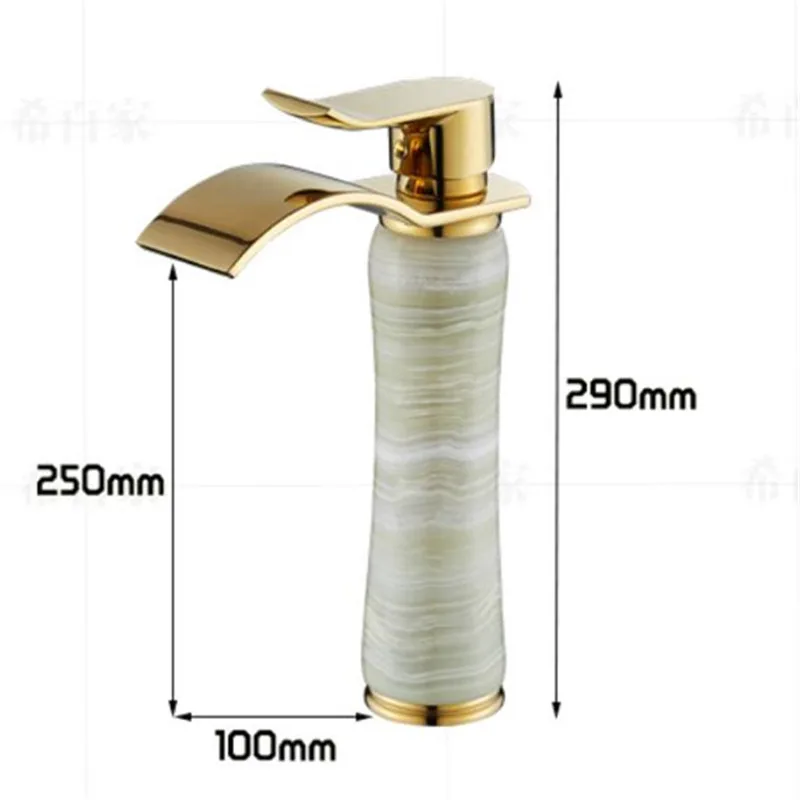 

Gold Bathroom Faucet hot and cold Crane Brass and Jade Tall Basin Faucet Waterfall Faucet Sink Faucet Single Handle water tap
