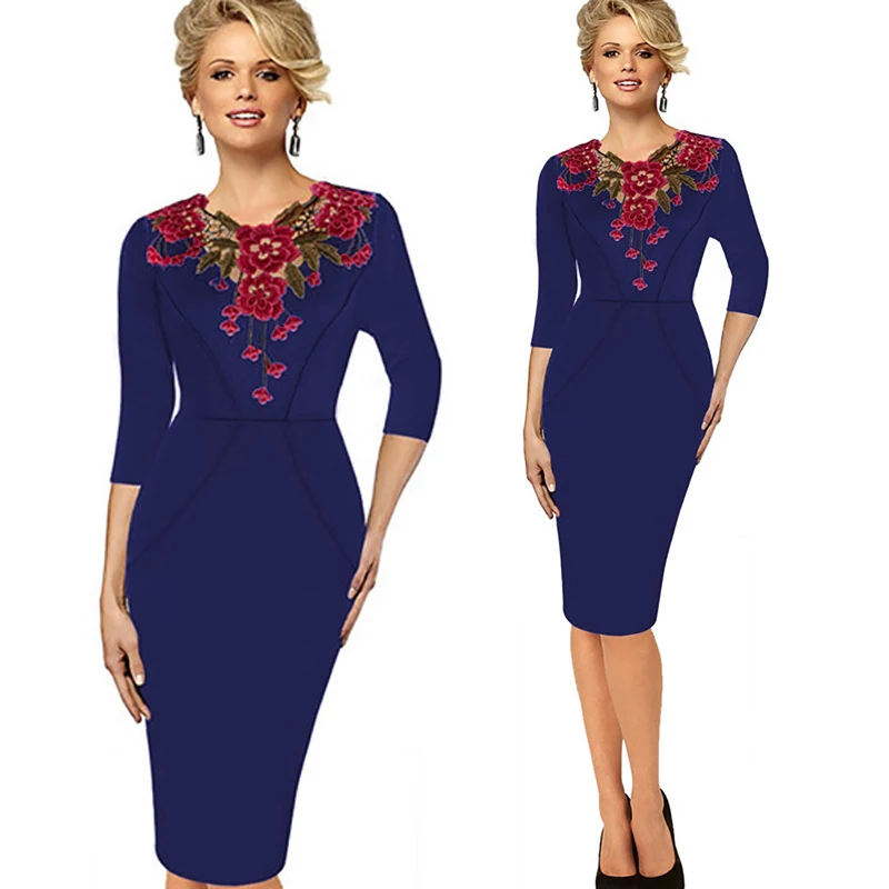 Womens Autumn Elegant Embroidery See Through Lace Party Evening Special Occasion Sheath Vestidos Bodycon Dress ZPP168 | Женская одежда