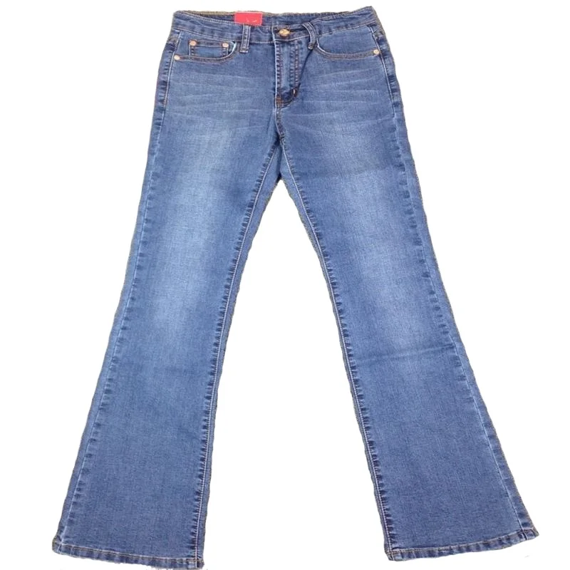 Джинсы женские облегающие со средней талией модные брюки с поясом колокольчиком