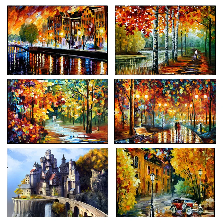 

5D DIY Diamond Painting Red car Embroidery Diamond Painting Cross Stitch Rhinestone Mosaic Walking people oil painting