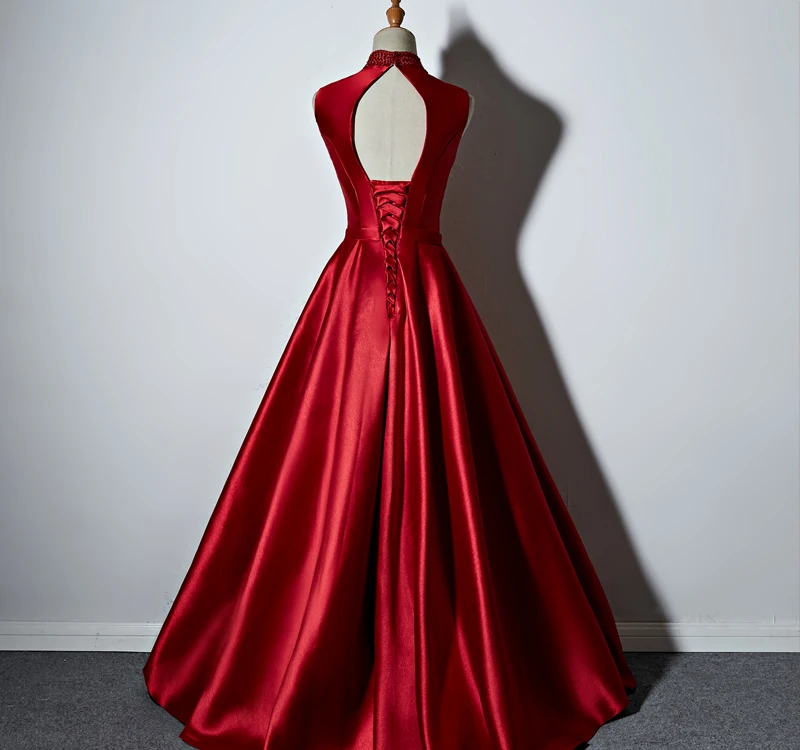 JaneVini 2018 Red Beading Long Bridesmaid Dresses A-Line High Neck Sleeveless Floor Length Plus Size Wedding Guest Dress Formal | Свадьбы и