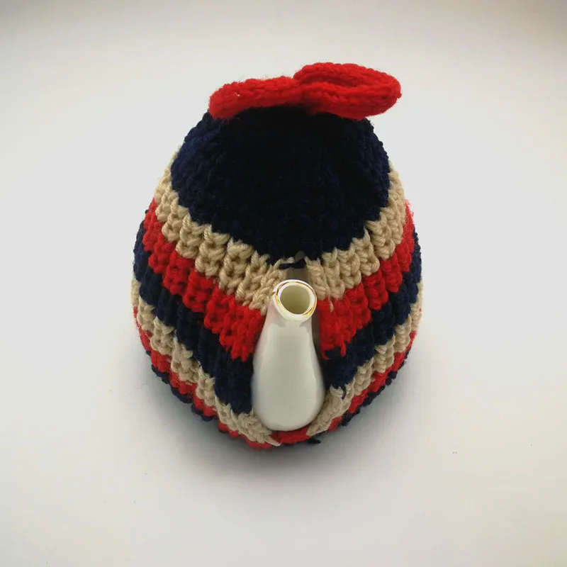 Thanksgiving Tableware Warm Gift Striped Hand Crochet Knitting Teapot Cover Tea Cosy (art.: 7abb52115) - 7abb52115