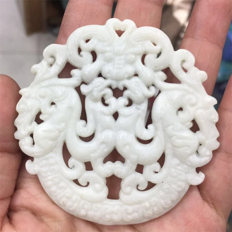 Charms Traditional Asia Ancient Vintage Sculpture Carving Art Pattern White Semi Precious Stone Pendant For Necklace DIY Jewelry | Украшения