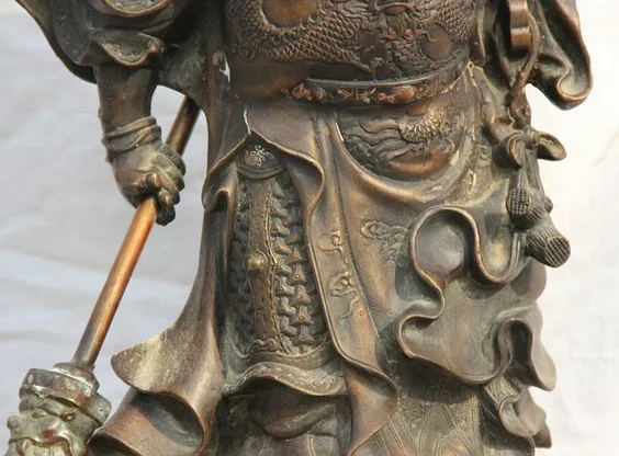 YM 318 китайская Бронзовый народный стенд Guan Gong Yu воин Бог Рыцарь Меч статуя | Дом и