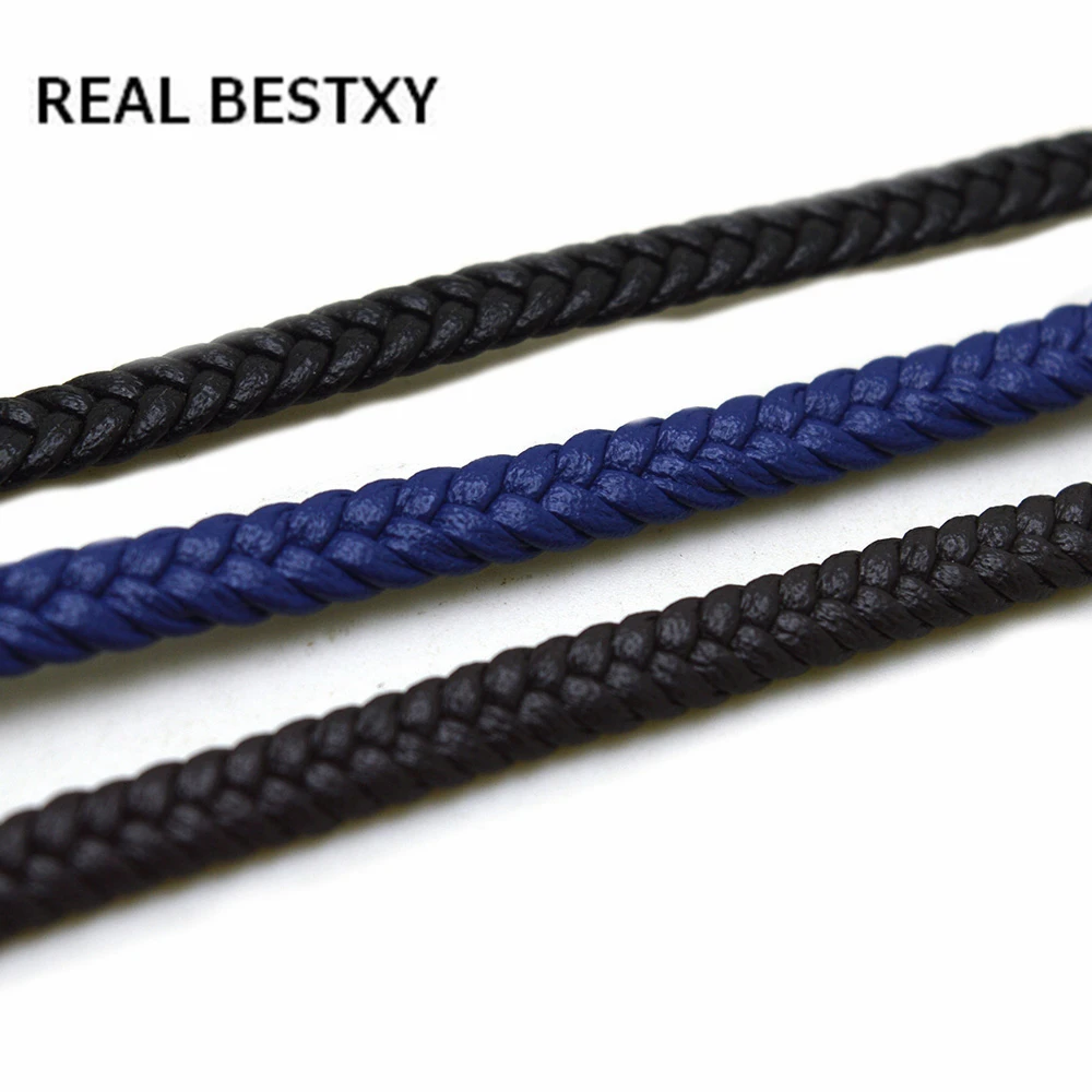 Настоящий BESTXY 1 м/лот 5*2 мм черный/синий/коричневый плоский плетеный кожаный шнур ожерелье diy Аксессуары Ювелирные изделия Поиск кожаный шнур