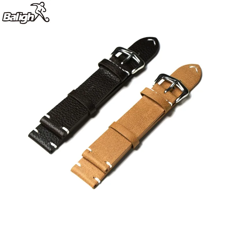 

Leisure Vintage Style Genuine Leather Watch Strap Stainless Steel Buckle Watchbands