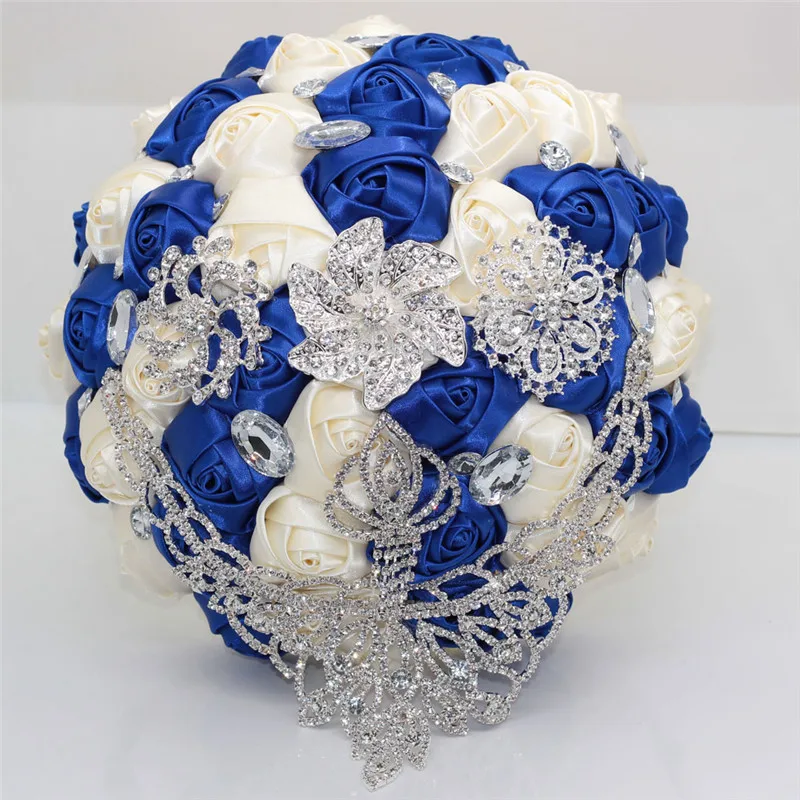 

Luxury Royal Blue Wedding Bouquet for brides Bridesmaid Wedding Rose Crystal Hand Made Rose Gift 2019 newest