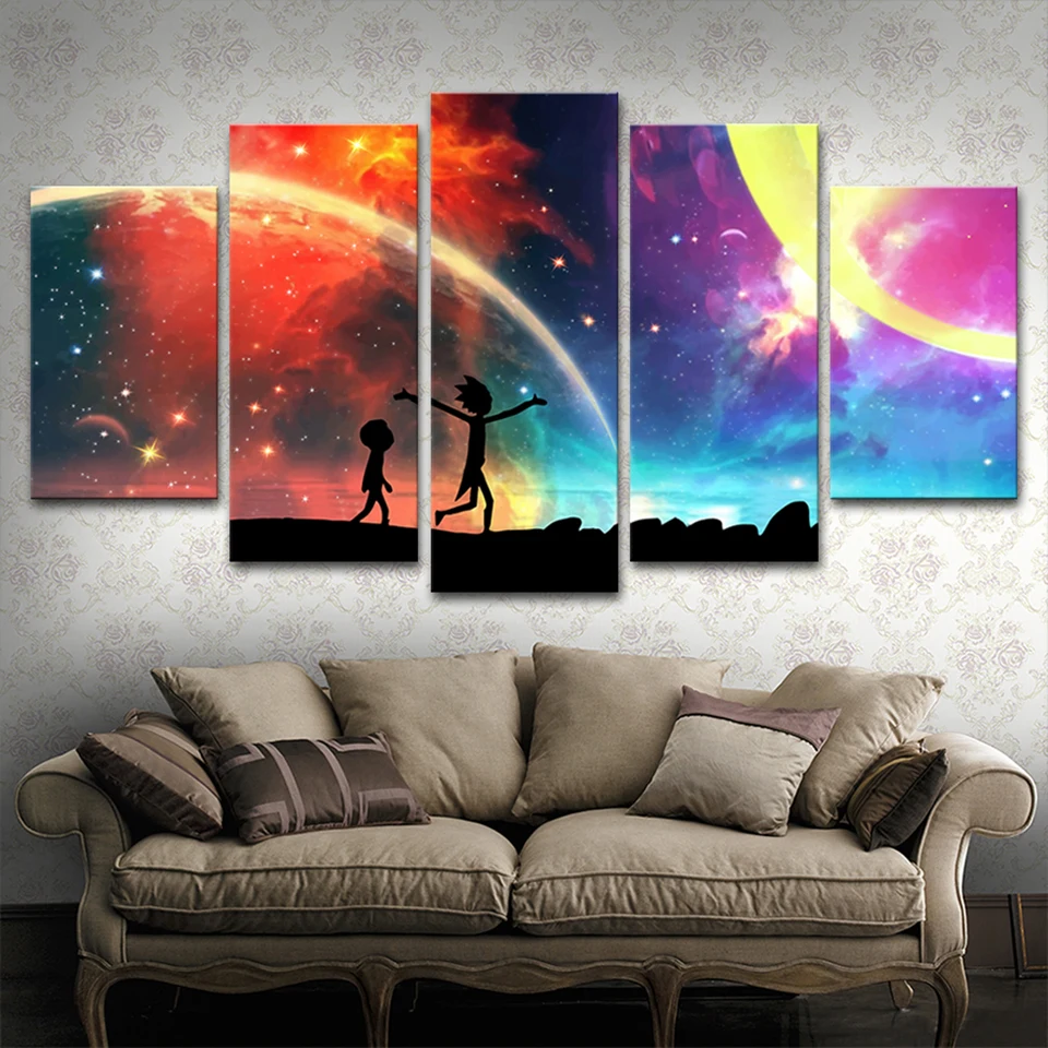 HD Wall Книги по искусству модульная печатный плакат современный 5 Панель Рик и
