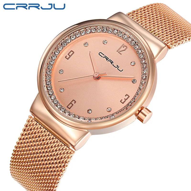 

CRRJU Luxury Women Watch Top Brand Rose Gold Fashion Bracelet Watch Ladies Rhinestone Women Wrist Watches Clock Relogio Feminino