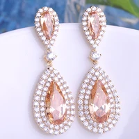 gorgeous statement water drop dangle earrings aaa zircon gold color blue green champagne evening dress 6 colors