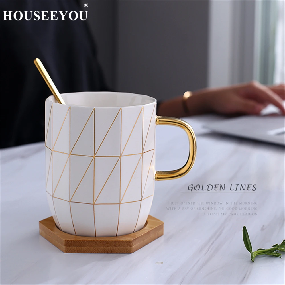 Домашняя дизайнерская кружка для кофе HOUSEEYOU кофейная с золотой ручкой деревянный