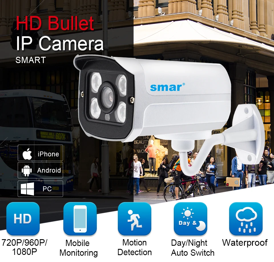 HD H.265 H.264 уличная, инфракрасная, цилиндрическая 720P 1080P ip-камера домашняя камера видеонаблюдения ONVIF прибор ночного видения P2P Onvif xmeye