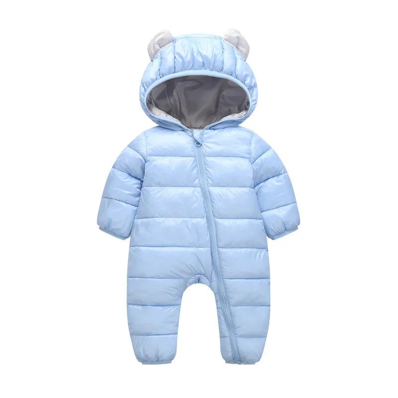 blue Зимние комбинезоны для новорожденных; одежда для малышей; Детский комбинезон для мальчиков и девочек; детский хлопковый комбинезон на утином пуху; зимний комбинезон с капюшоном; одежда - Цвет: blue