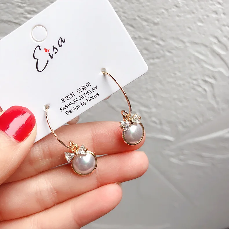 JRYFAC New Arrival Butterfly-knotted Crystal Pearl Dangle Earrings For Women Gold Color Trendy Elegant Drop Whloesale | Украшения и