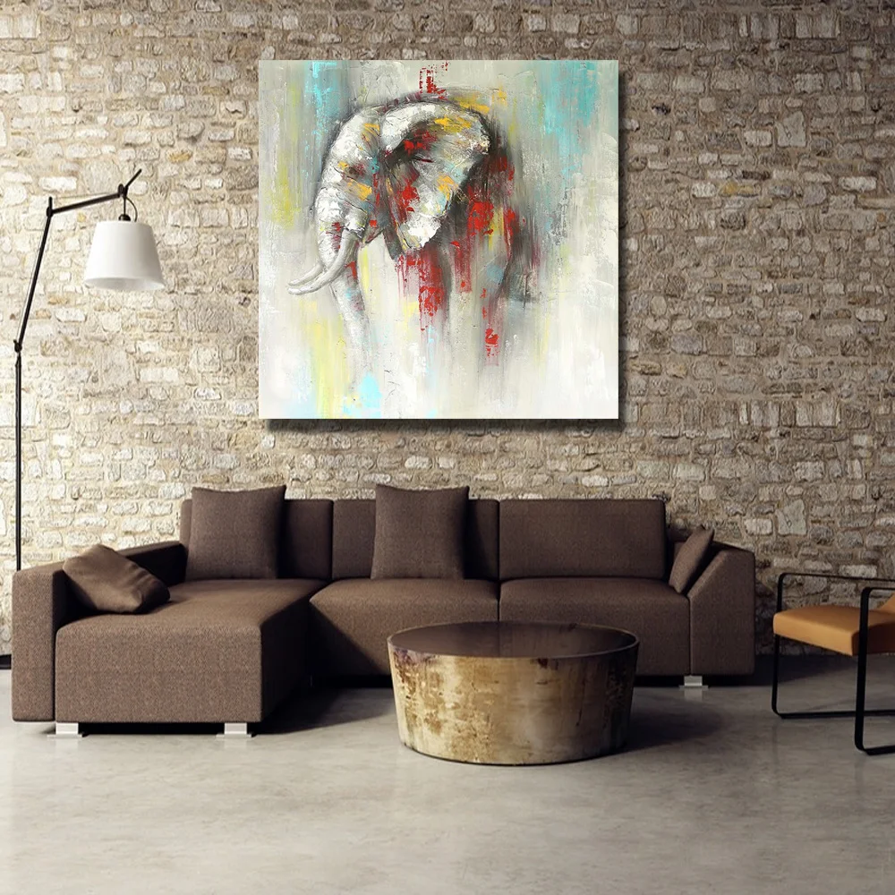 Indian elephant hand paint wild animal oil painting knife on canvas realistic wall picture home decor artpainting | Дом и сад