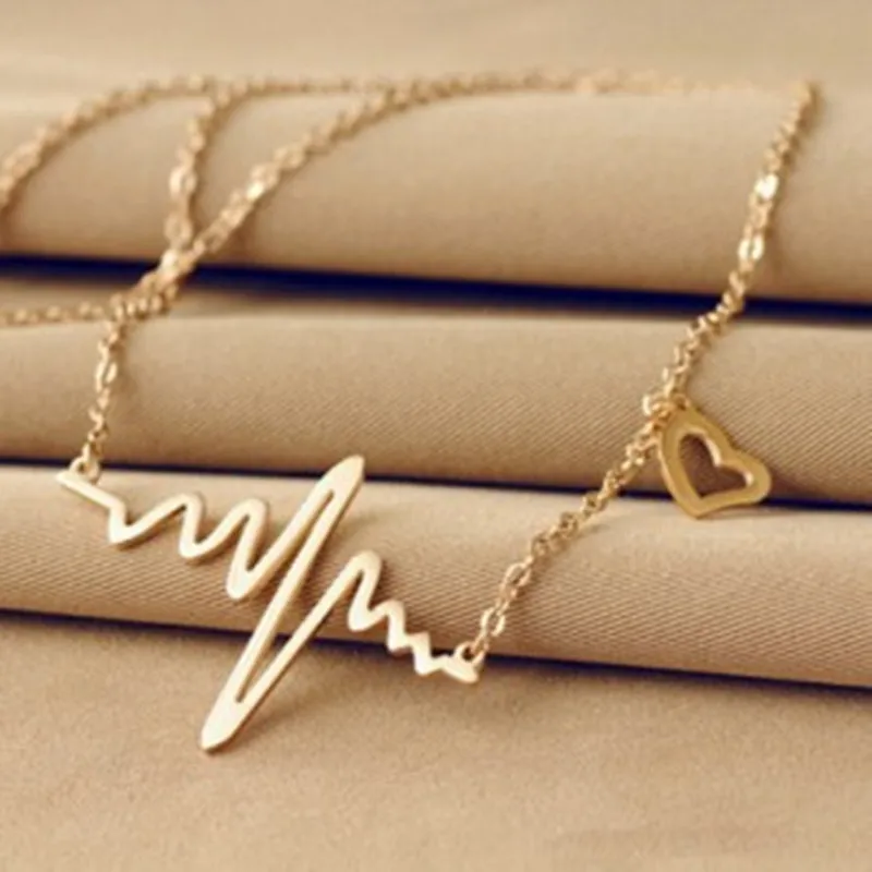 

Nova moda jóias imitação 18K Colar Maxi colar banhado a ouro ECG coração clavícula colar Choker Pendant