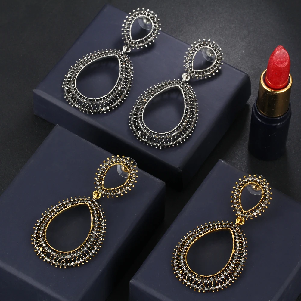 IF ME Vintage Geometric Drop Earrings Women Trendy Gold Silver Color Water Hollow Statement Dangle Earring Piercing Jewelry | Украшения и