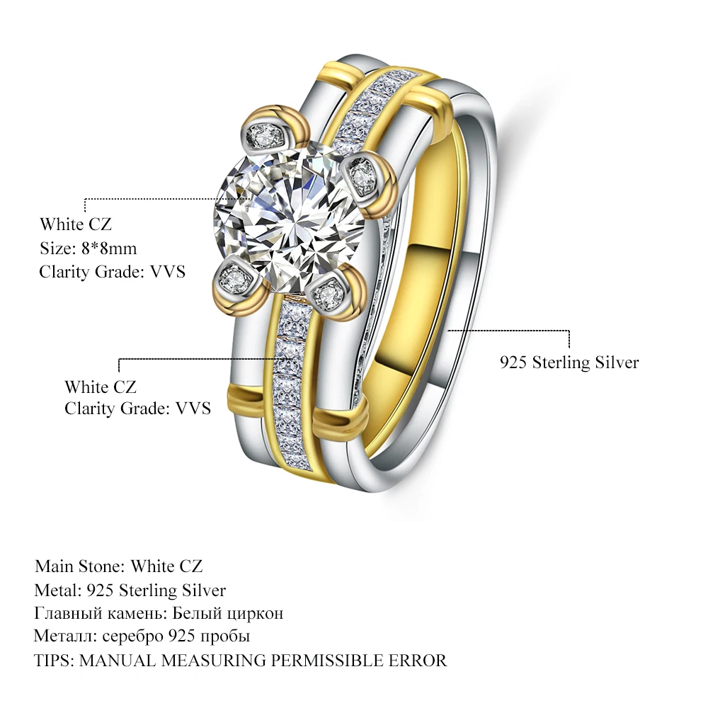 

Gem's Ballet Wedding and Bridal Cubic Zirconia Solitaire Ring Set 925 Sterling Fine Jewelry For Women Birthday Present For Women