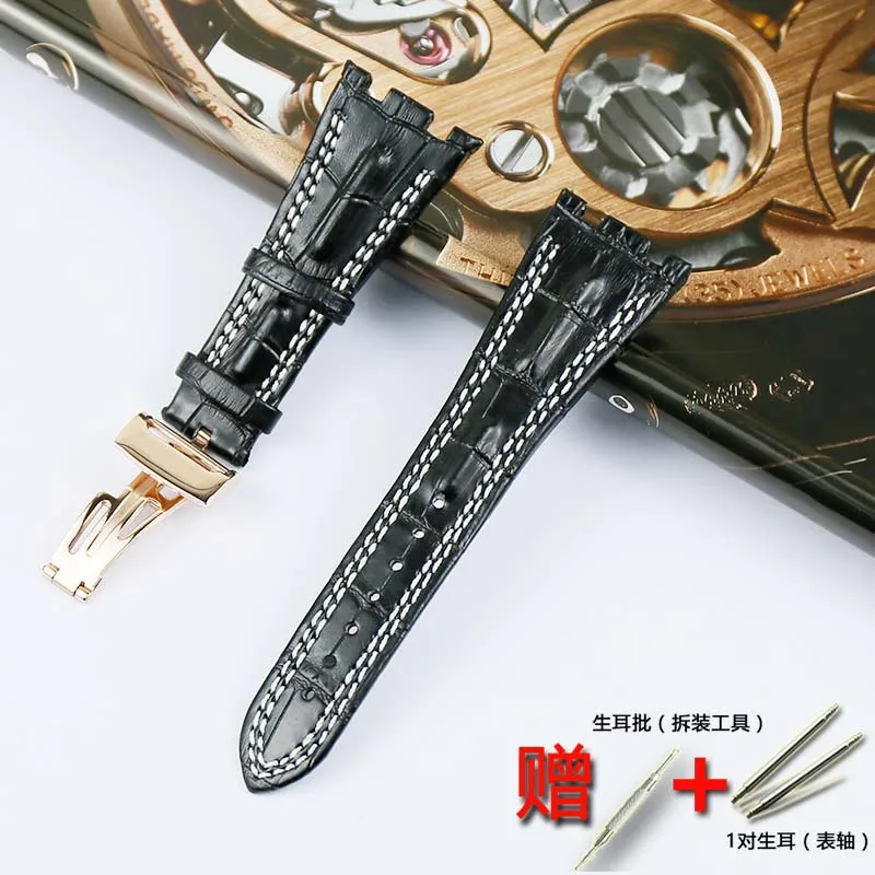 Rose gold buckle 28 мм мужской деловой высококачественный кожаный ремешок для AP Серии кожаный ремешок для женщин спортивный водостойкий ремешок бабочка пряжка аксессуары - Цвет ремешка: Rose gold buckle