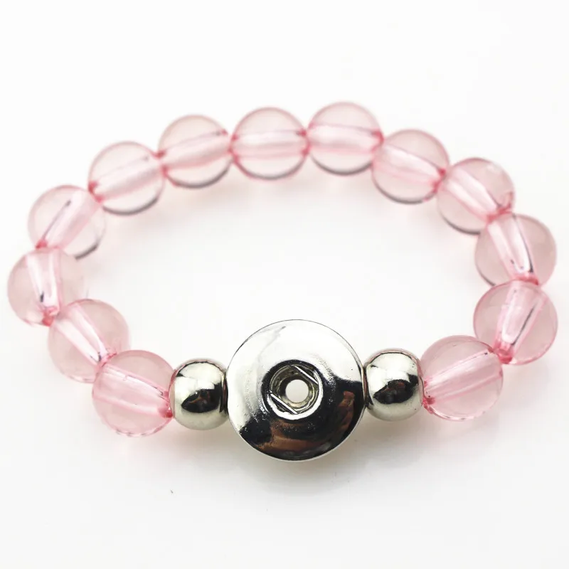 

10pcs/lot Pink Beads Snap Bracelet DIY 18mm Snap Buttons Jewelry Snap Bracelet&Bangles Elastic Bracelet Charms