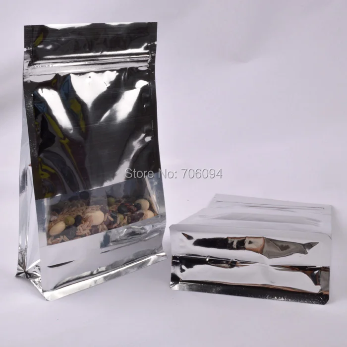 

11x20+6cm(4.3''*7.9'')Side guesst aluminum foil bag with zipper Window flat bottom stand up Aluminum foil packing bag 200pcs/lot