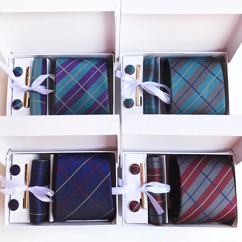 Mens  Stripe Check Dot Tie Gift Box Set Fashion Accessories Set Best GIFT for Him