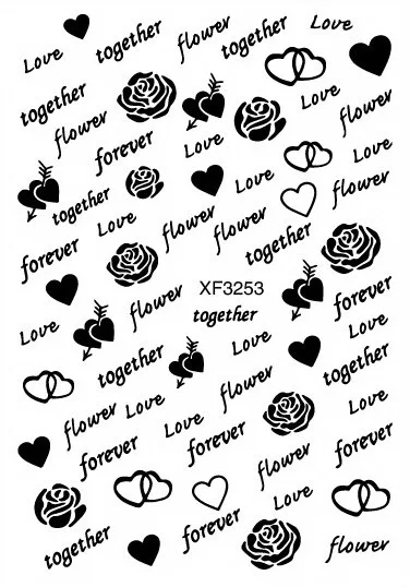 XF3253 Black Text Tag LOVE Nail Sticker Decoration Back Glue Letter Love Label Decals Manicure Design Forever Young Stickers for Nails Foil - Цвет: XF3253 Black