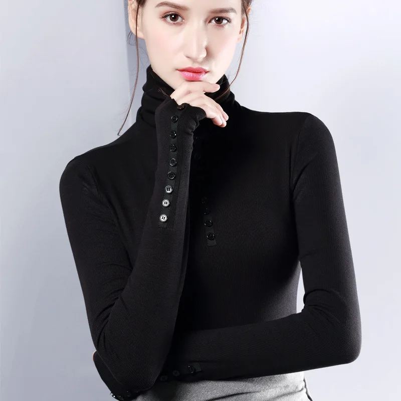 Stretch Women Sweaters 2019 Knitted Pullovers Female Turtleneck Knitting Shirts Ladies Basic Tops Long Sleeve Black White Green | Женская