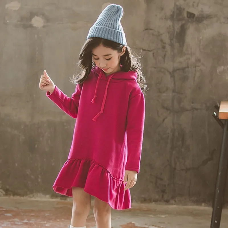 Christmas Hoodies Hooded Girl Dress Thick Autumn Winter Long Sleeve Casual Clothing Children Red Size 12 14 10 6 8 4 | Детская одежда и