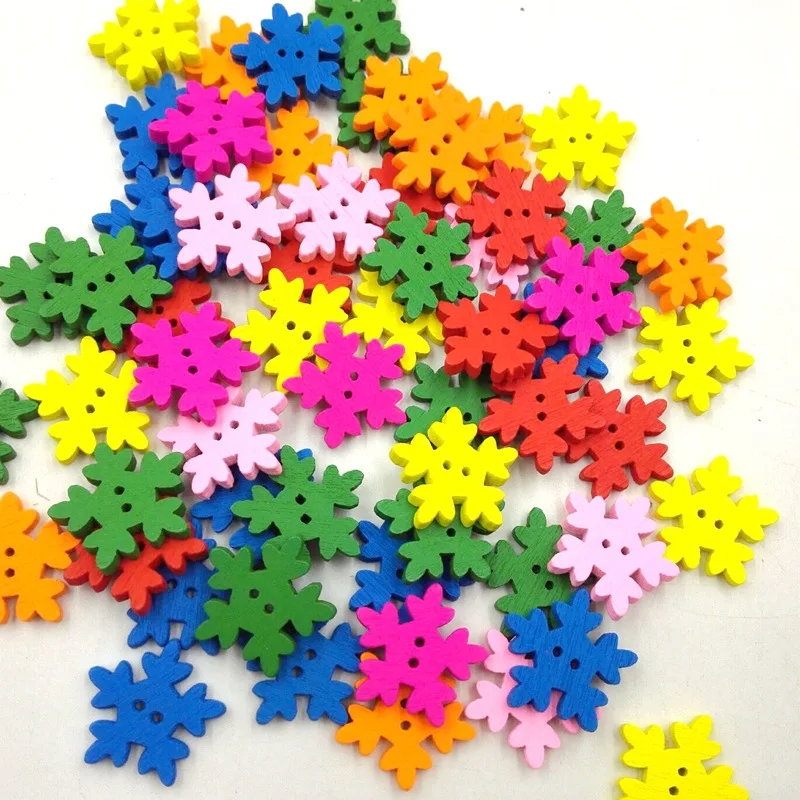 Деревянные Пуговицы Красочные снежные цветы 2 отверстия для Подарочная коробка