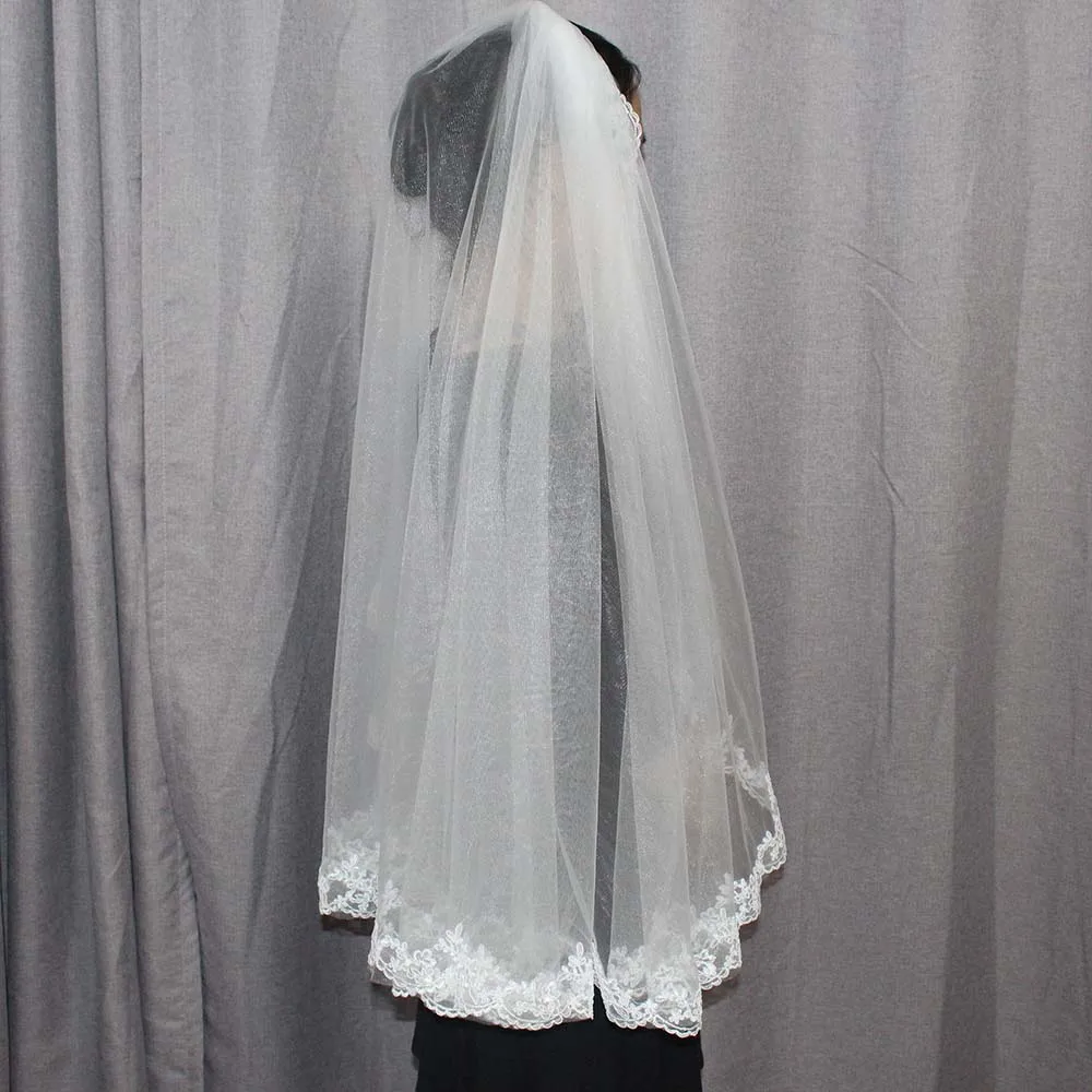 Свадебные аксессуары один слой кружевная кромка вуаль с гребнем свадебная фата