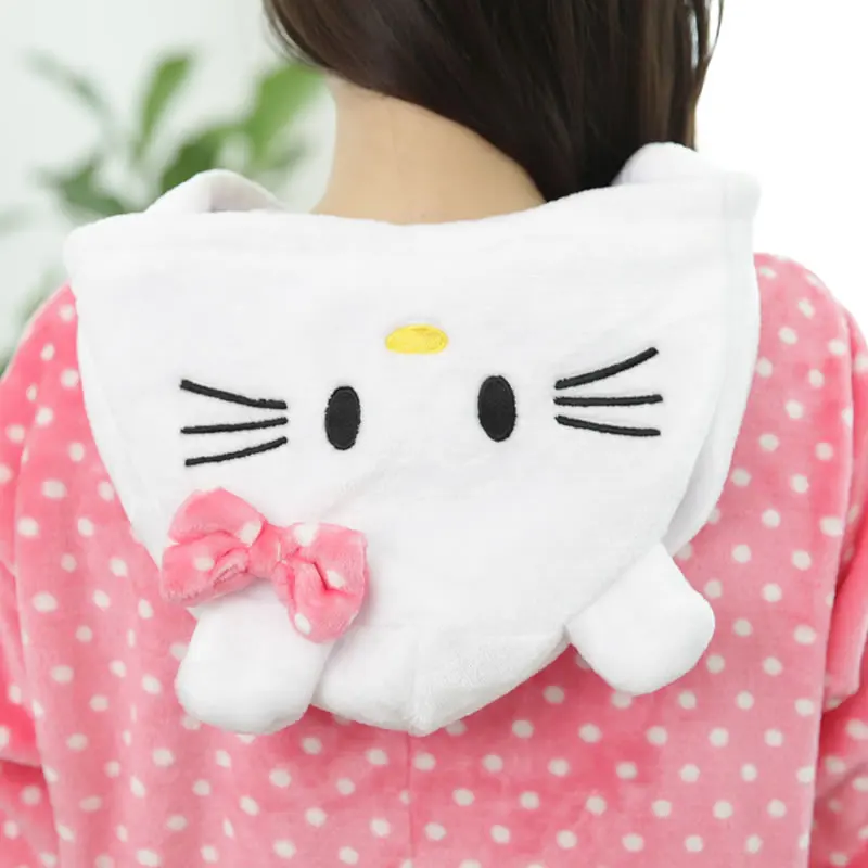 2017 милый точка рисунок Hello Kitty кот пижамы для Для женщин мультфильм зима осень