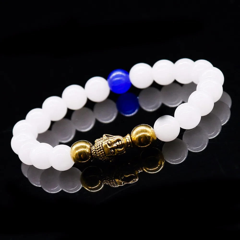 8 мм круглый браслет Будда из бисера голова натуральный с халцедоном камень
