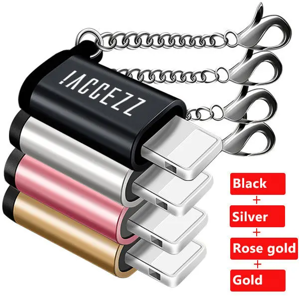 4PC ACCEZZ Mini Micro USB для освещения 8 Pin для Apple адаптер с брелоком для iphone X XS XR 6 7 Plus синхронизация зарядное устройство OTG конвертер - Цвет: 4PC