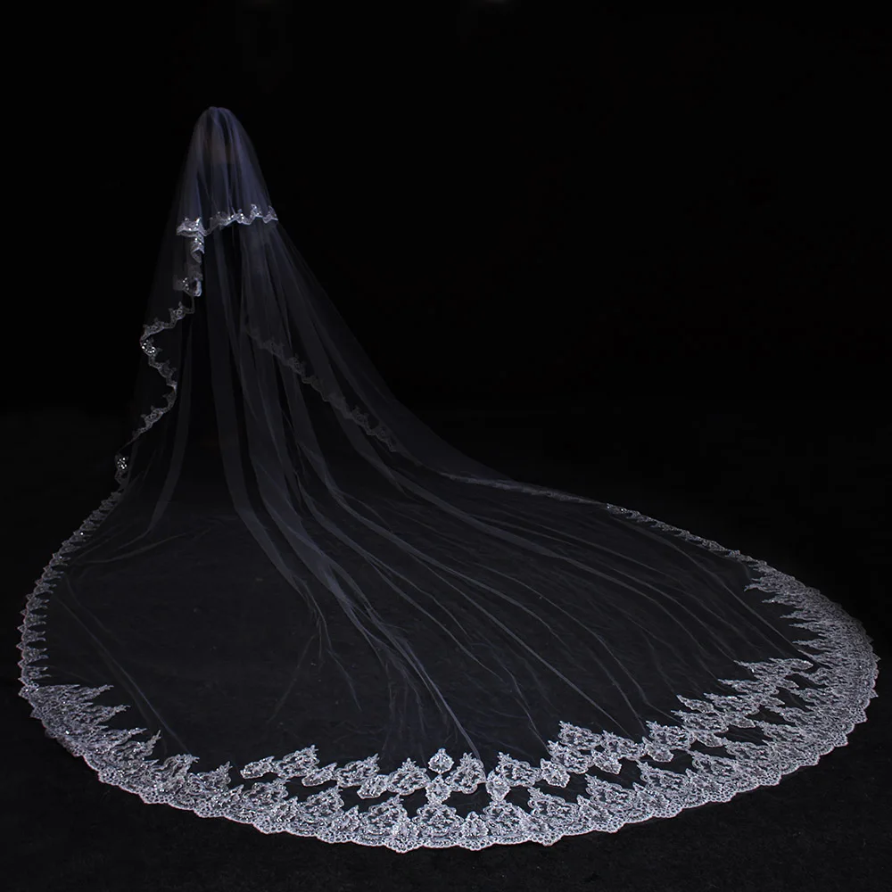 Роскошная Длинная свадебная фата 5 метров с блестками и кружевом|wedding veil with comb|wedding