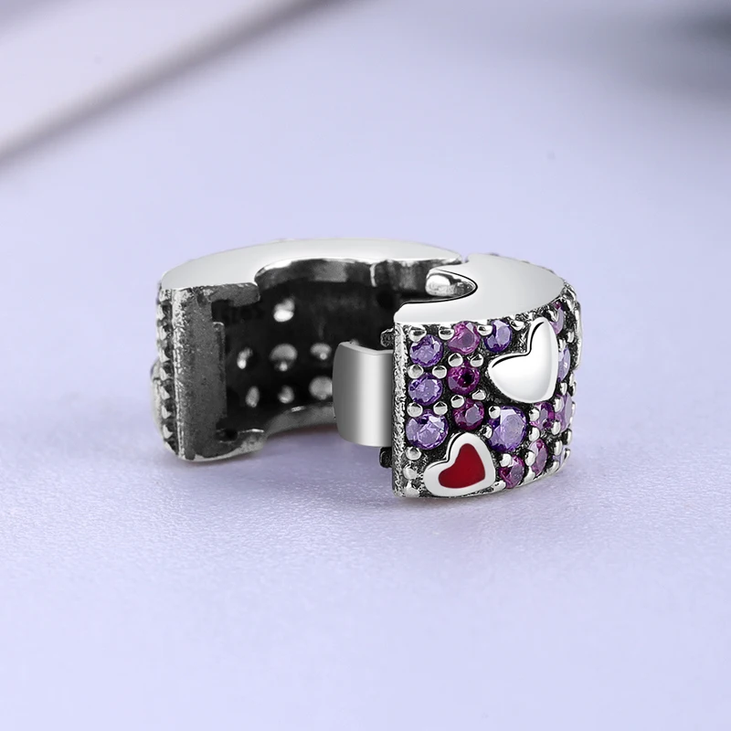 Подходит для браслета Pandora, 925 пробы, серебряные подвески, сердце, клипса, бусины, хрустальные ювелирные изделия, ювелирные изделия на День святого Валентина