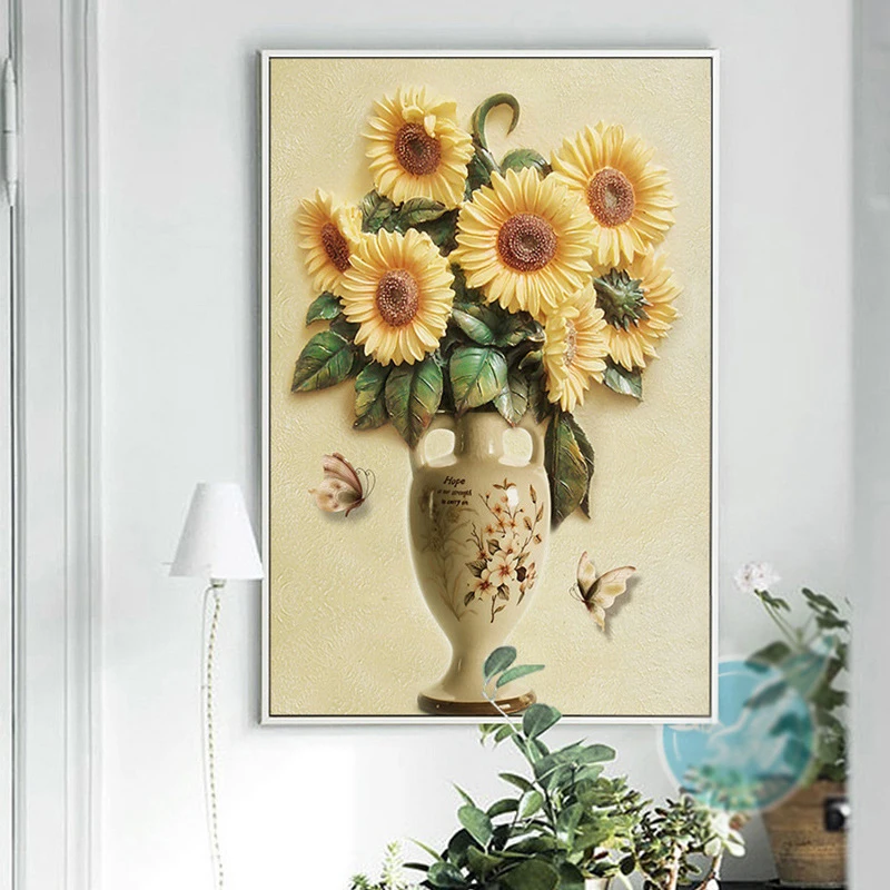 Винтажная рельефная ваза HAOCHU с изображением подсолнуха Красивая павлина