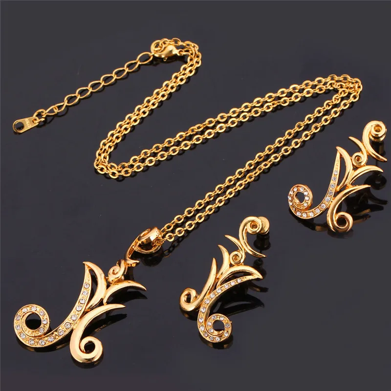 Уникальный дизайн элегантный комплект ювелирных изделий золотого цвета кулон