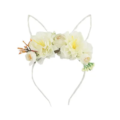 Ткань Цветочный ободок с розами Банни повязки для волос с заячьими ушками для женщин/детей цветочные короны аксессуары для волос