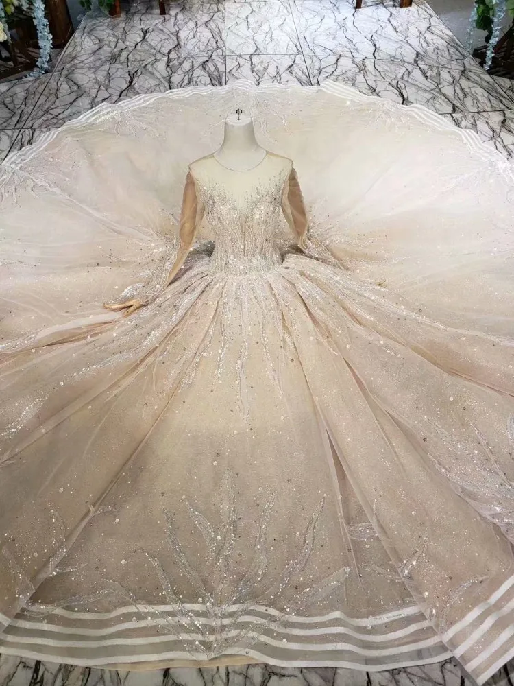 Королевское свадебное платье цвета шампанского с длинными рукавами Vestido De Noiva