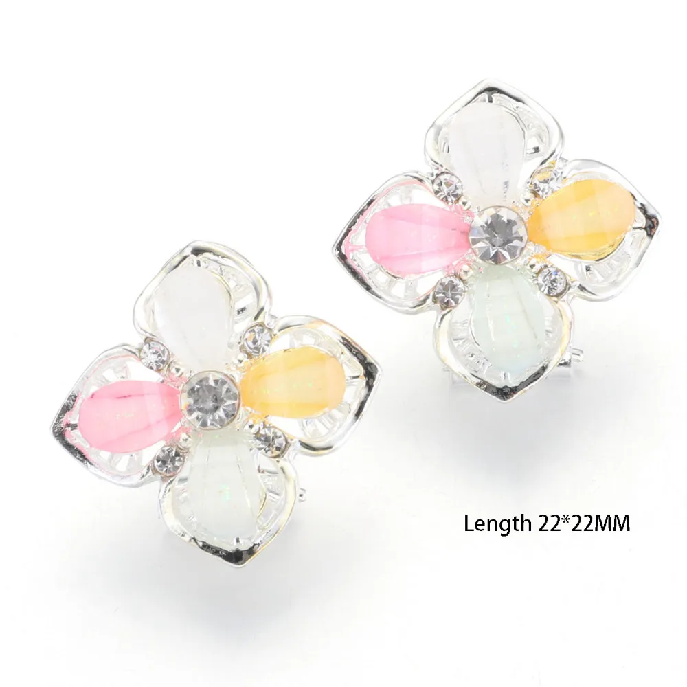 Fresh Four-leaf Clover Earring Women White Crystal Jewelry Silver Alloy Ear Stud Wedding Engagement Earrings Christmas Gifts | Украшения и