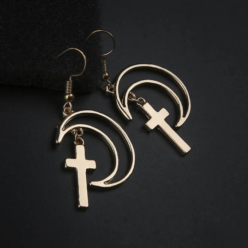Hollow Moon Cross Dangle Earrings For Women Personality Fashion Drop Cool Girls Statement Jewelry | Украшения и аксессуары