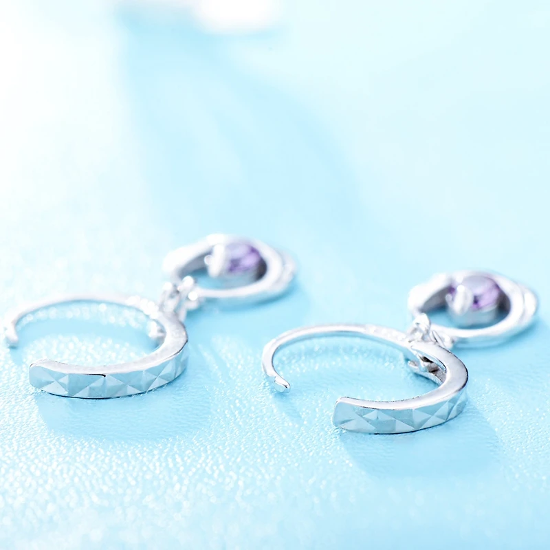 Smart Chic Amethyste Purple Stone 925 Silver Earring White Gold Lady Small Huggie Hoops Earrings for Women Jewelry Earing | Украшения и