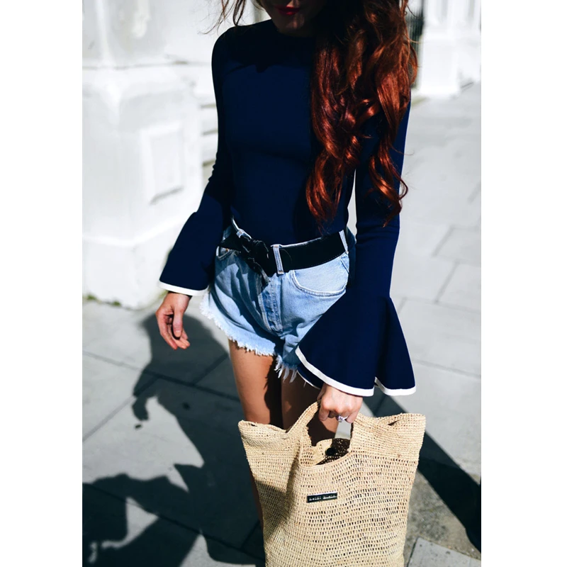 Новые поступления модные сексуальные с О-образным вырезом длинным рукавом весна