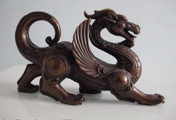 

song voge gem S1058 Chinese exquisite pure Red bronze copper statue fengshui fly beast lucky dragon