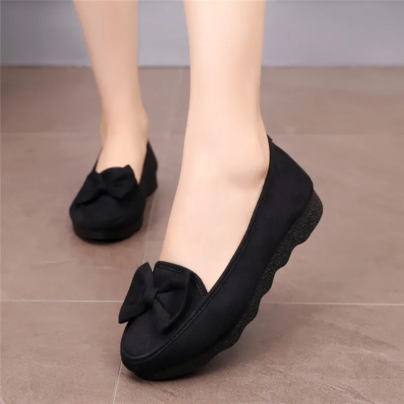 

Cresfimix Zapatos De Mujer Women Cute Black Cloth Shoes Lady Casual Slip on Bow Tie Slip on Flats Female Retro Dance Shoes B5053