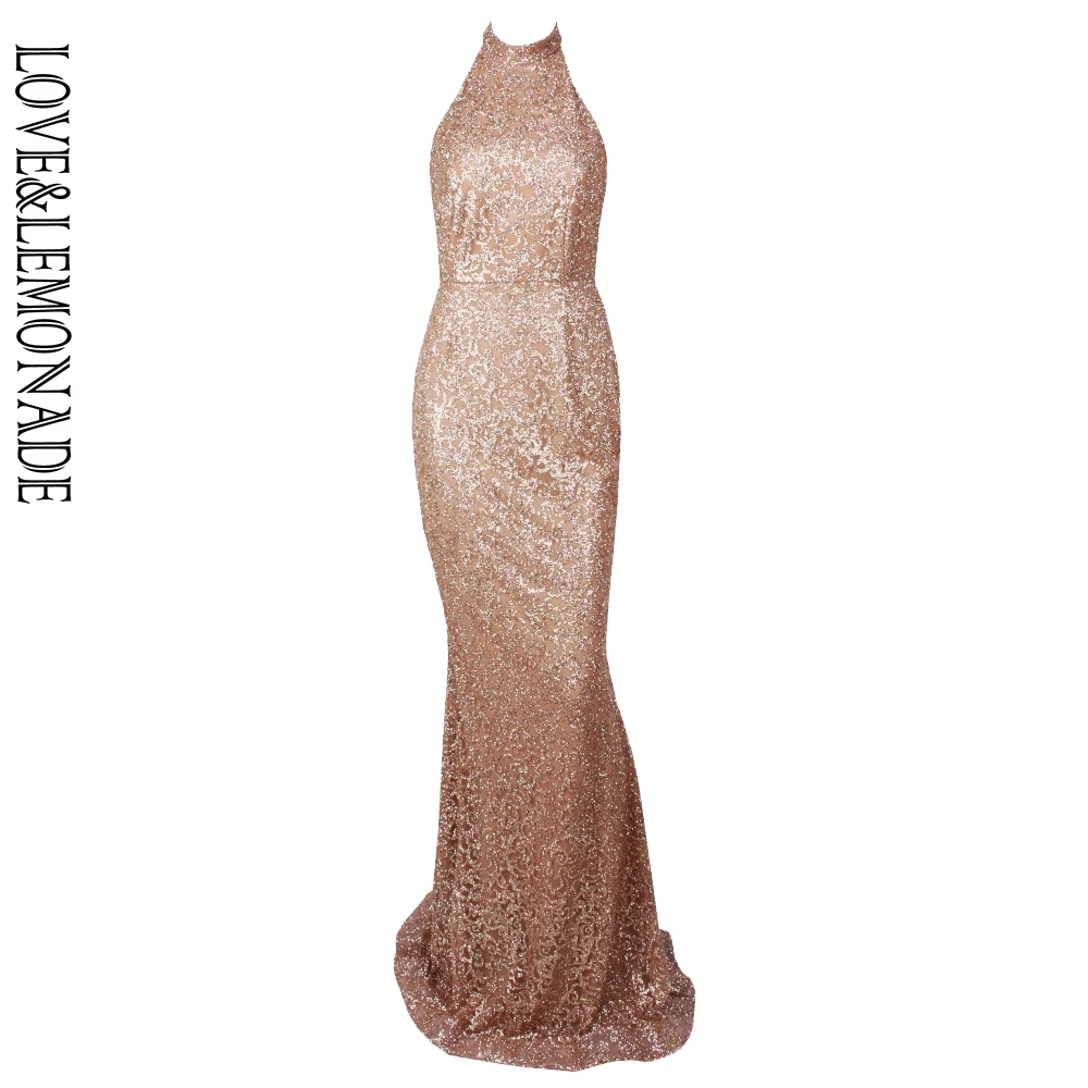 Длинные платья LOVE &amp LEMONADE LM80098 с золотыми цветами и розами | Женская одежда