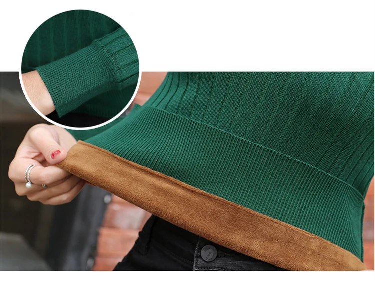 

2018 Women's Autumn Winter Fleece Liner Long Sleeve O-neck Knit Wweaters Woman Casual Soft Pullovers 6 Colors